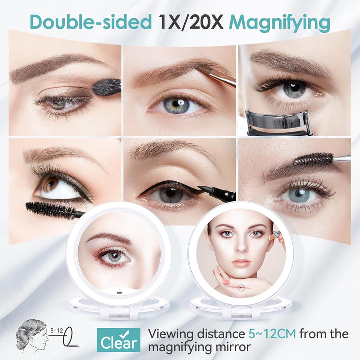 B Beauty Planet Kosmetikspiegel mit Beleuchtung 20fach,doppelseitiger 1x/20x kompaktspiegel,mit vers