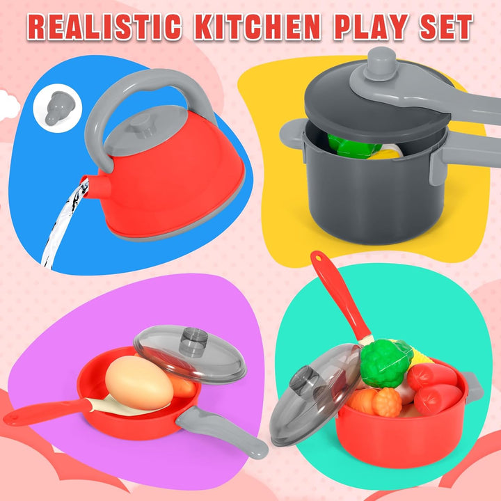 68 Pcs Komplettset für Kinderküchenzubehör, Küchen Rollenspiel Spielzeug, Küchenspielzeug mit Töpfen