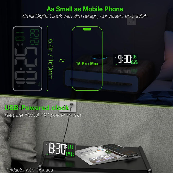 KOSUMOSU Tischuhr 6,7 Zoll Schwarze Digitale Weckeruhr mit Doppelalarm, wecker digital,digitalwecker