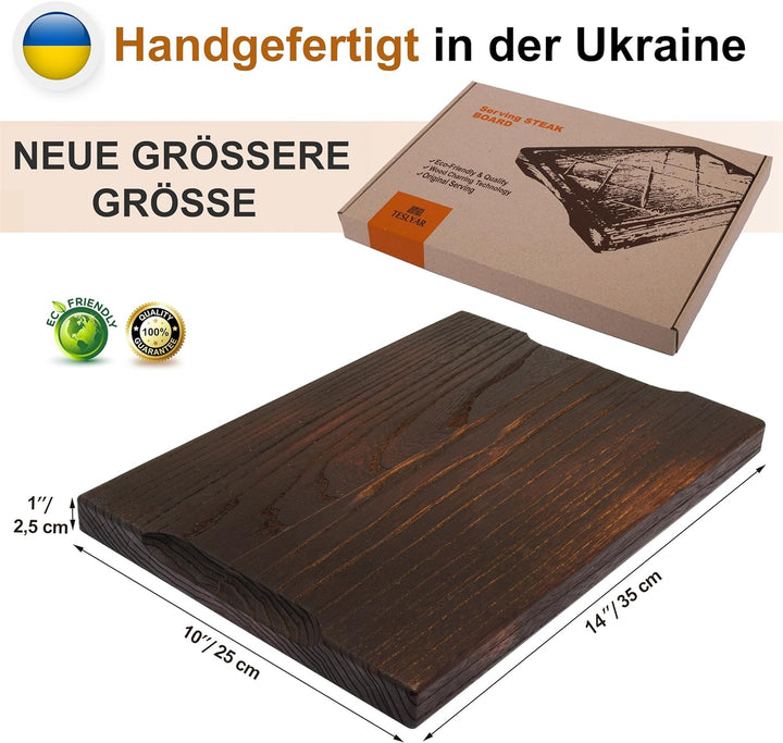 TESLYAR Steak Brett Servierbrett Holz Eichenholz 35x25cm Gross - Steak Servierplatte Vesperbrett/Ste