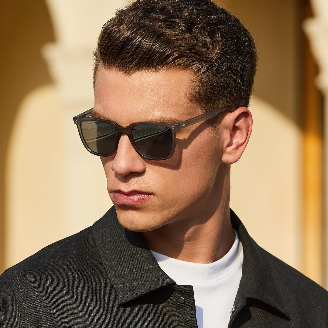 CARFIA Polarisierte Herren Sonnenbrille mit Rechteckig Acetatrahmen, 100% UV-Schutz Sportliche Sonne