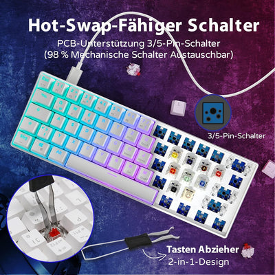 RK61 Mechanische Gaming-Tastatur, 2,4 GHz Kabellose/Bluetooth/Verkabelte 60% Mechanische Tastatur 61