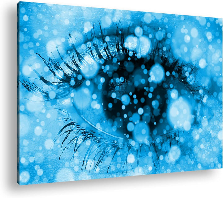 deyoli kunterbuntes Auge Format 100x70 Effekt: Monocrome Blau als Leinwandbild, Motiv fertig gerahmt