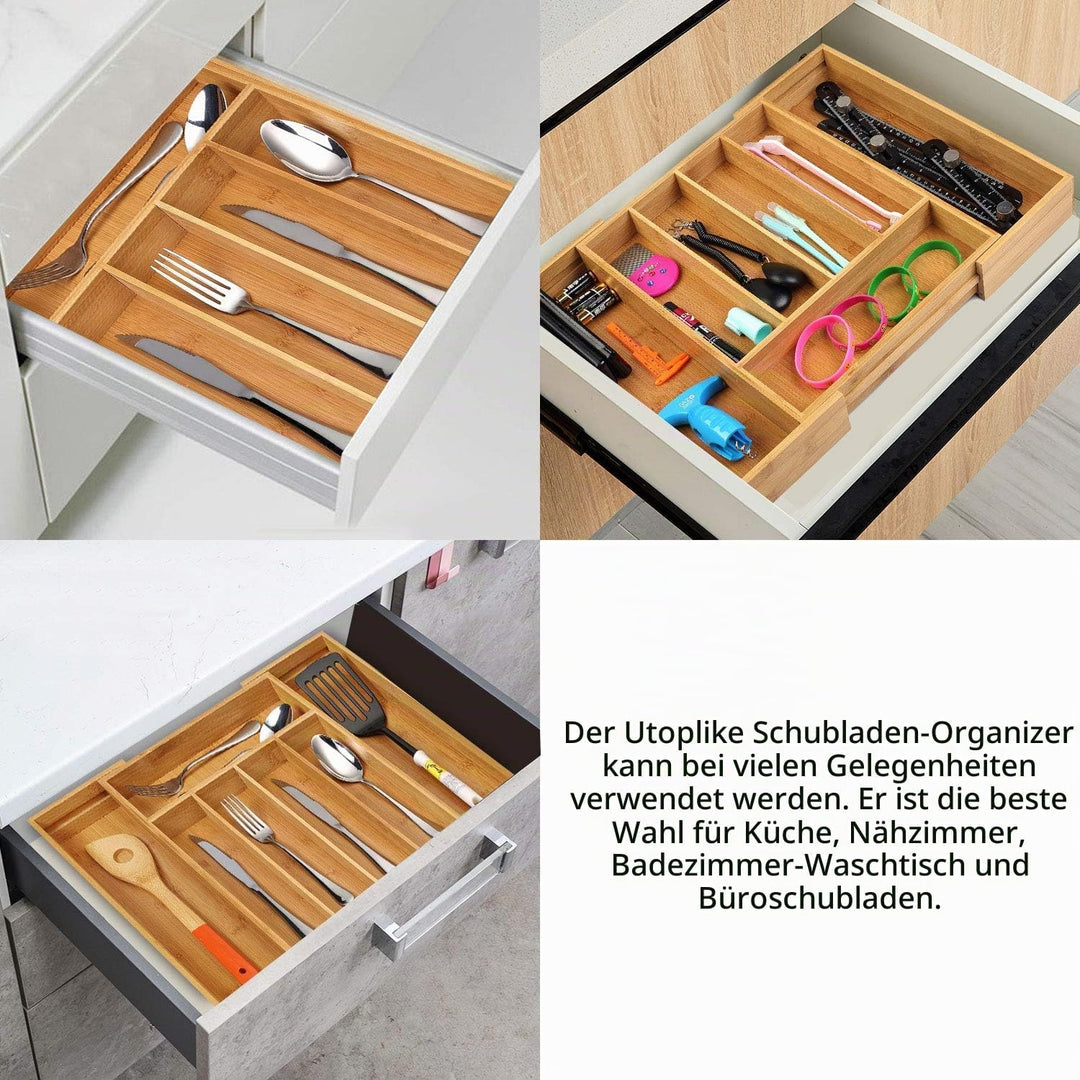 Utoplike Bambus-Besteckkasten, Besteckhalter, ausziehbarer Organizer (5-7 Fächer), Schubladenorganiz
