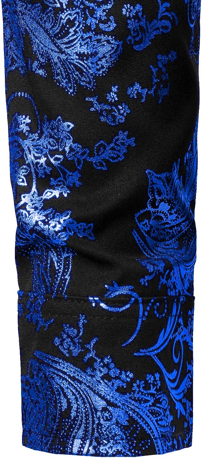 PARKLEES Herren Luxus Paisley Gemustert Golden Glänzend Slim Fit Freizeithemd M Schwarz Royal Blau,