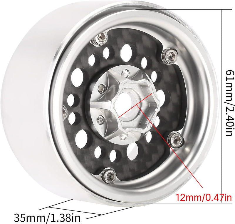 INJORA 2,2" Beadlock Felgen - Deep Dish Offset -10mm Kohlefaser Aluminiumrad für 1/10 RC Crawler Car