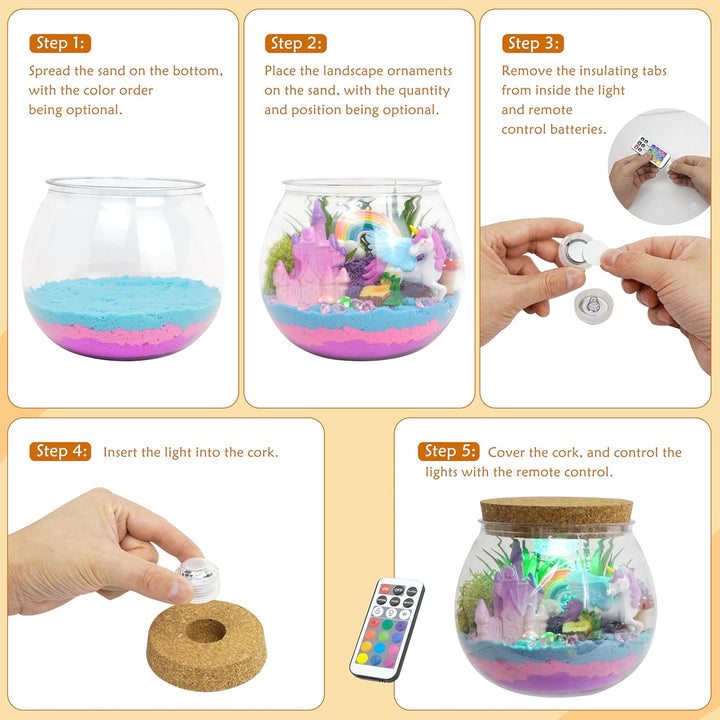 Einhorn Terrarium für Mädchen, Bastelset mit Fernbedienung und bunten Lichtern, Nachtlicht für Gebur