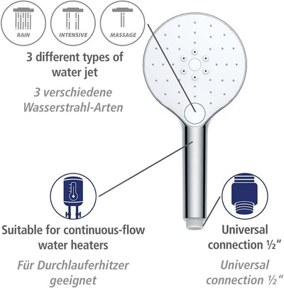 WENKO Duschkopf Automatic Cleaning, Anti-Kalk, runde Universal-Handbrause mit automatischem Reinigun