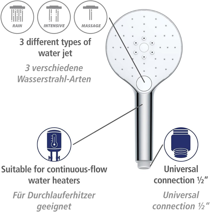 WENKO Duschkopf Automatic Cleaning, Anti-Kalk, runde Universal-Handbrause mit automatischem Reinigun