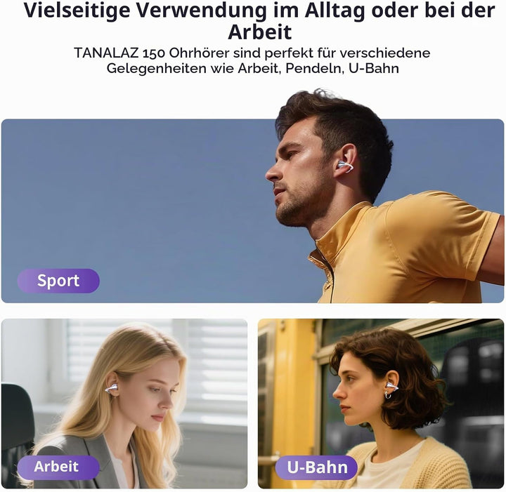 Open-Ear-Kopfhörer I5, Kabellose Bluetooth 6.0 Clip-On-Ohrhörer mit ENC, IPX5 wasserdicht, 36 Std. L
