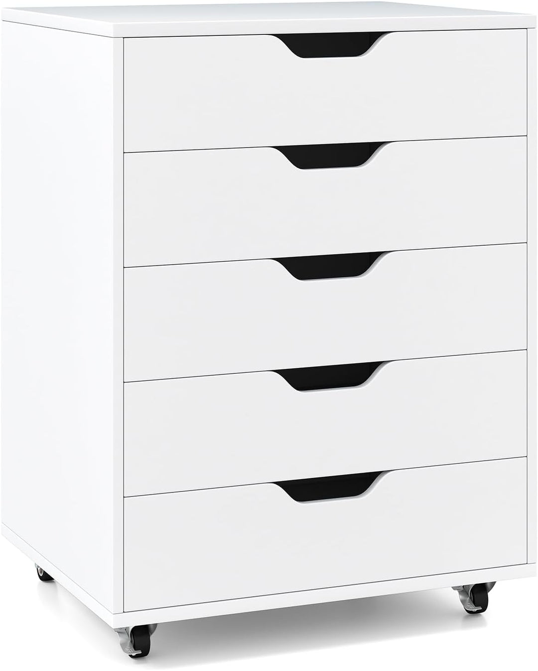 GIANTEX Rollcontainer mit 5 Schubladen, Aktenschrank mit Rollen, Schubladenschrank Holz, Druckertisc