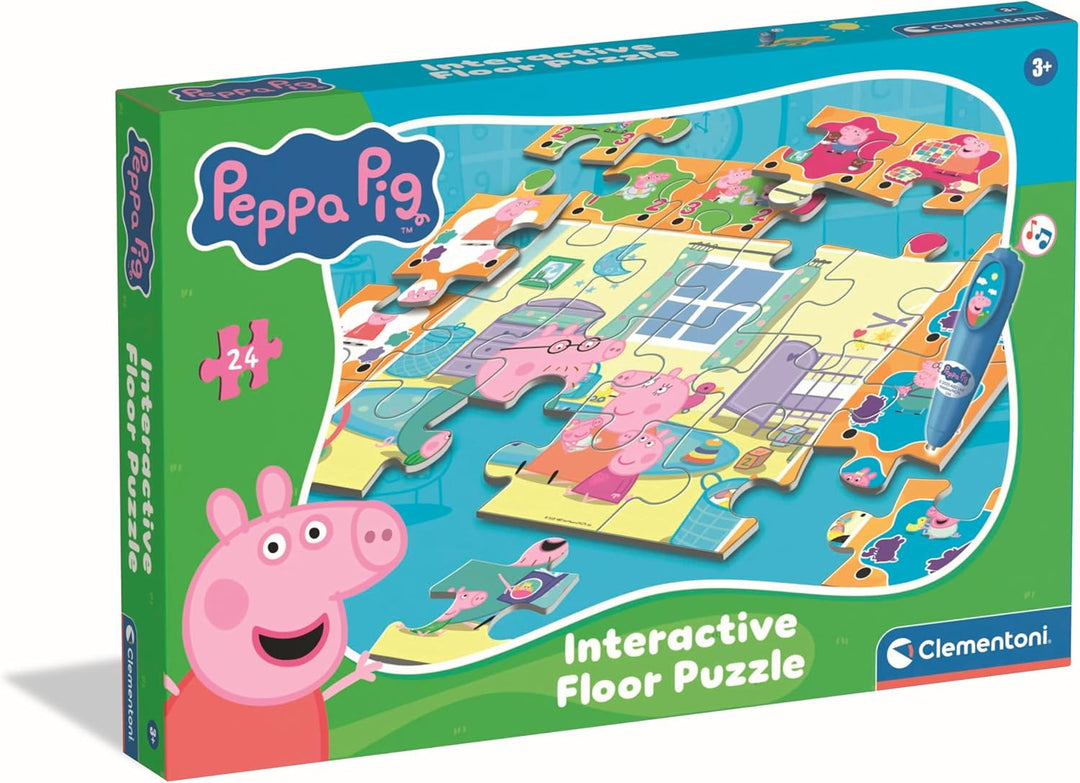 Clementoni Quiz-Bodenpuzzle - Peppa Pig - Interaktives Puzzle mit Stift, Lernspiel für Kinder ab 3 J