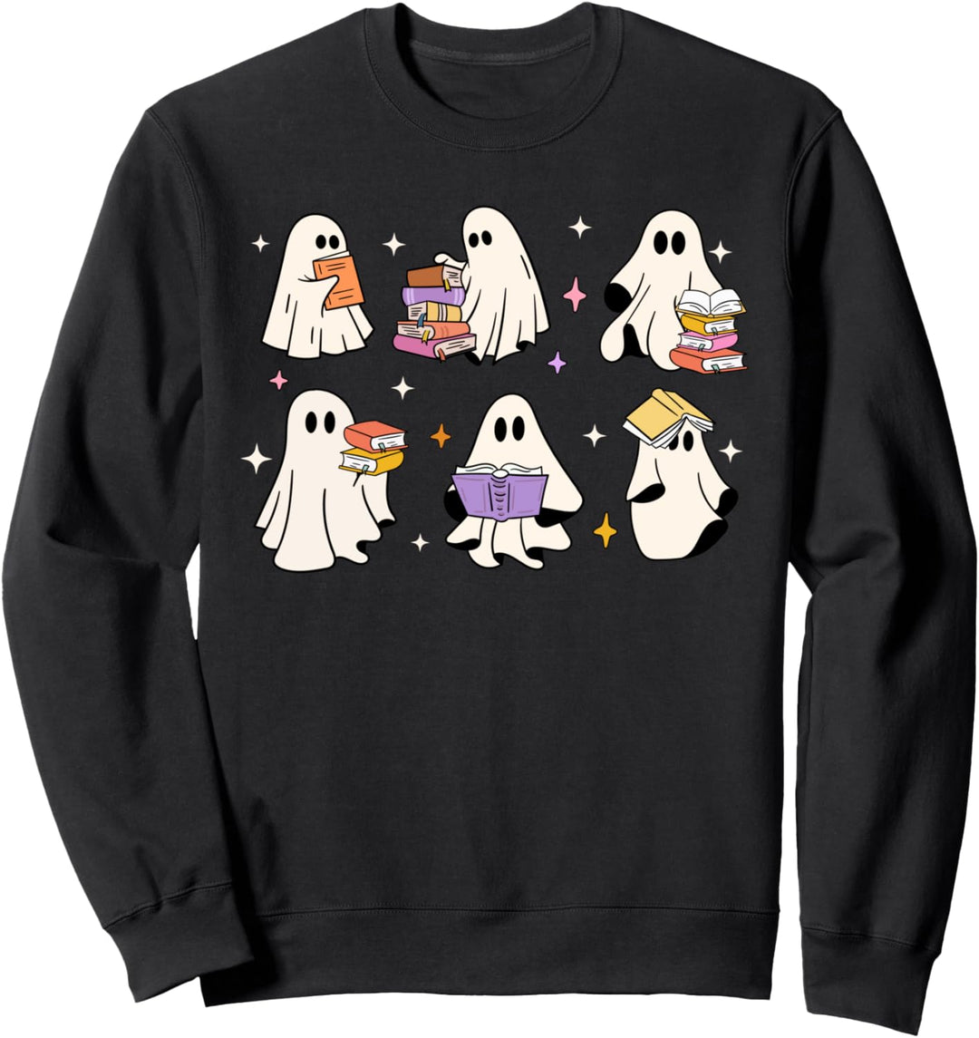 Ghosts Reading Books Cute Teacher Retro Halloween Librarian Sweatshirt