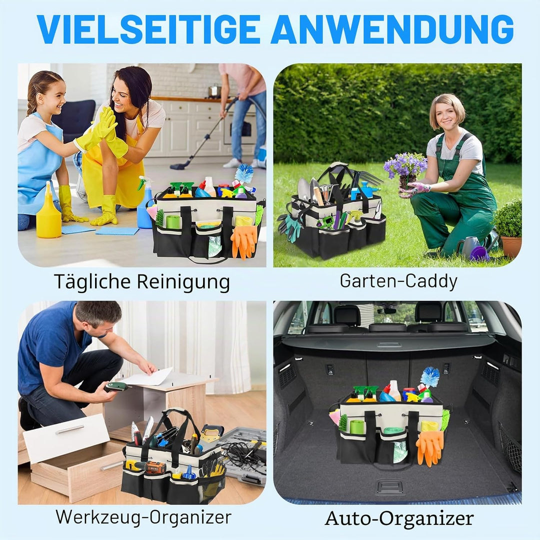 Qivine 5 Fächern Putzmittel Organizer Tragbar mit Griff und Verstellbaren Schultergurten, Putztasche