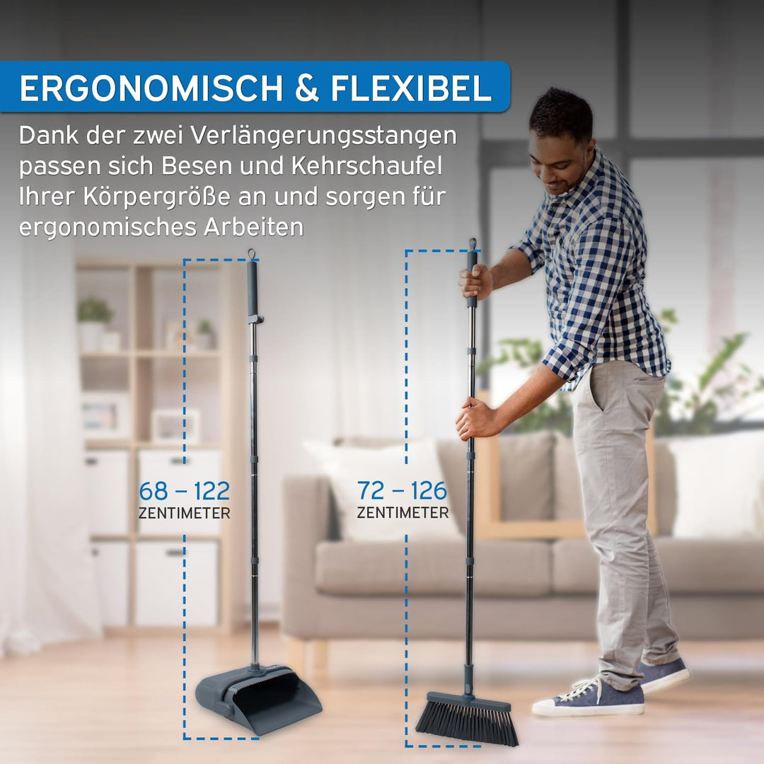 kör4u Reinigungsset mit Wischmopp und 2-Kammer-Eimer sowie Besen mit Kehrschaufel hygienisch ergonom