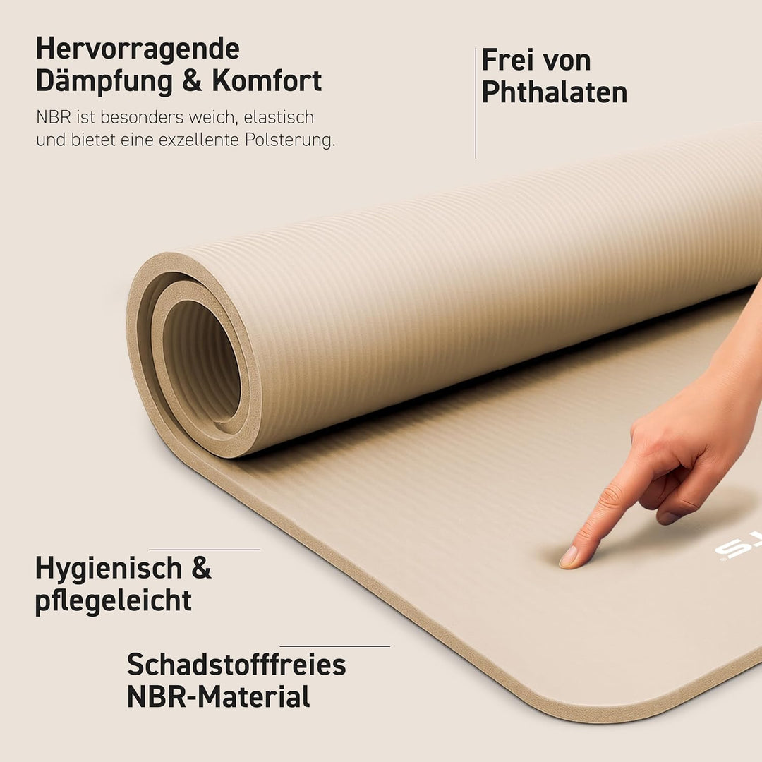 Gymnastikmatte | Yogamatte Premium rutschfest inkl. Tragegurt + Übungsposter + Workout App I Hautfre