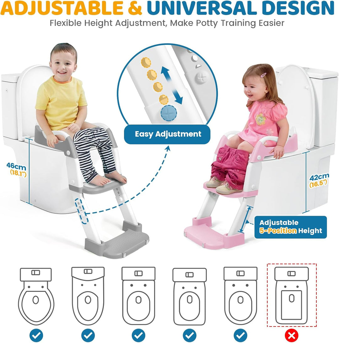 Orzbow Toilettensitz Kinder mit Treppe, 2-in-1 Kinder Toilettensitz, Töpfchen für Kinder, Höhenverst