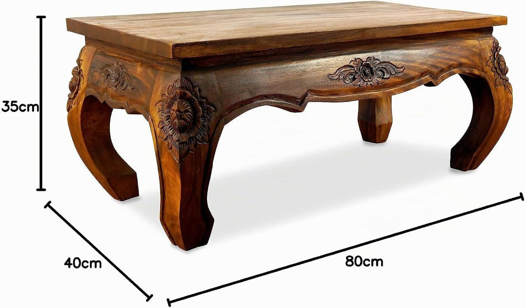 livasia Opiumtisch aus Massivholz – 80x40x35cm – Handgeschnitzter Beistelltisch Holz aus Thailand, N