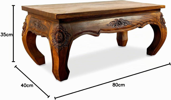 livasia Opiumtisch aus Massivholz – 80x40x35cm – Handgeschnitzter Beistelltisch Holz aus Thailand, N