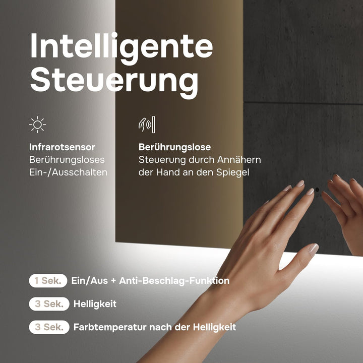 AM.PM Hit – LED Spiegel 80 x 70 cm mit Beleuchtung | Badezimmerspiegel mit LED | Spiegel mit Licht d
