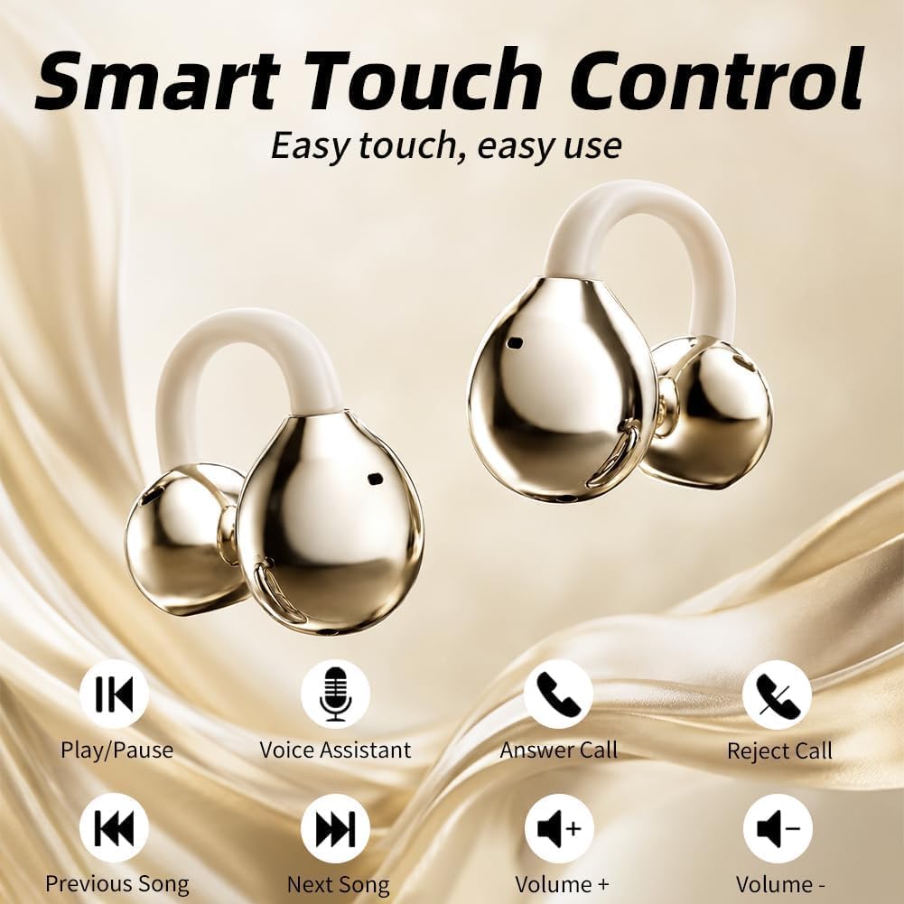 Bluetooth-Ohrhörer zum Aufclipsen mit Ladecase und kleinem Kosmetikspiegel, Bluetooth 6.0, Knochenle