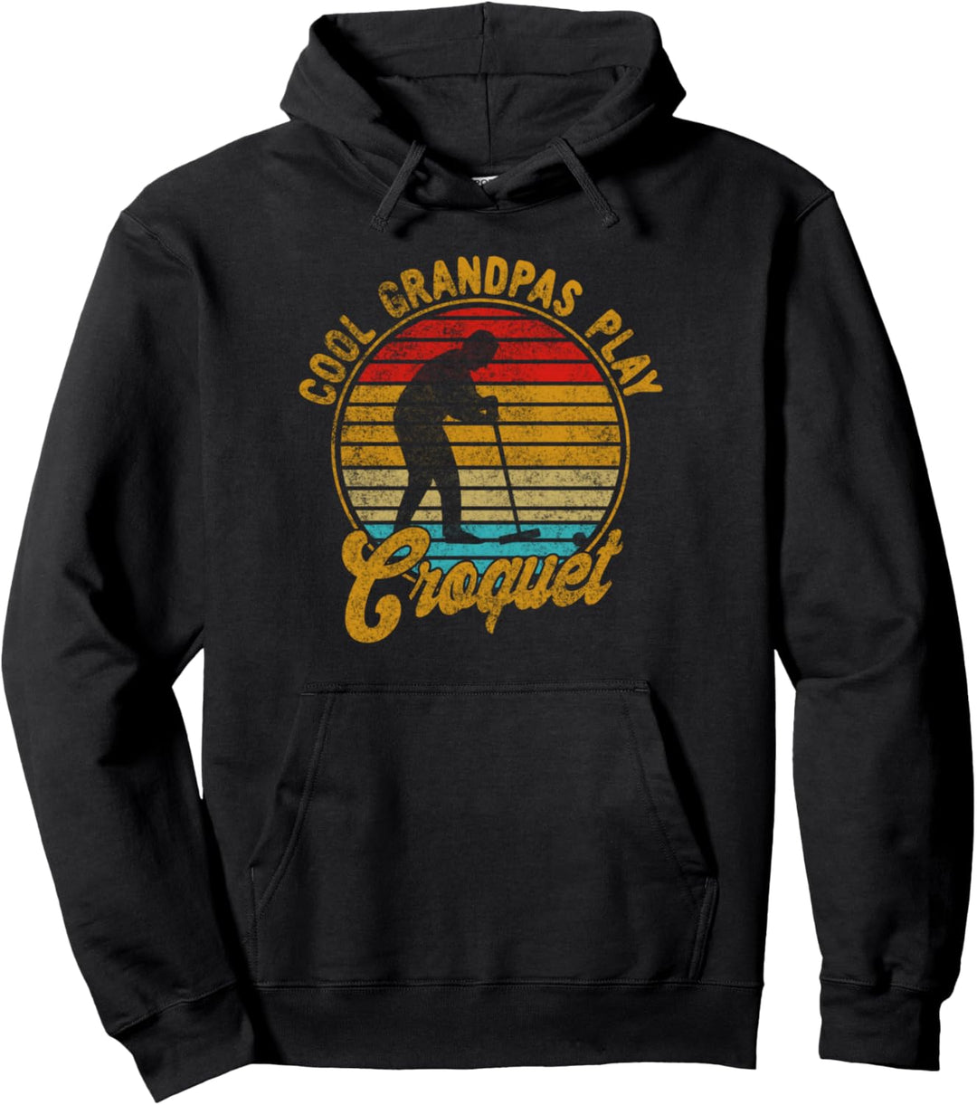 Cool Grandpas Play Croquet Retro Vintage 1970s Pullover Hoodie