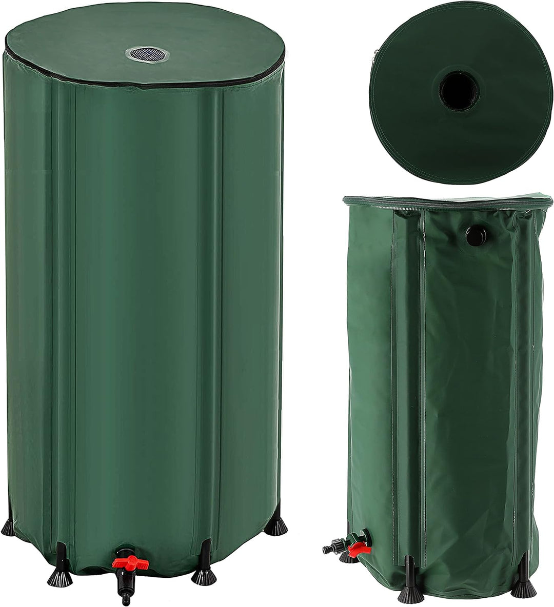 Regentonne faltbar mit Deckel und Zapfhahn | 100 Liter 41x75x71cm grün PVC | Gartenzubehör Zisterne
