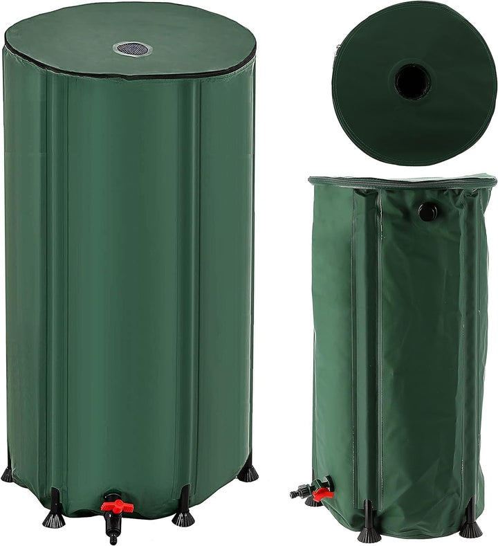 Regentonne faltbar mit Deckel und Zapfhahn | 100 Liter 41x75x71cm grün PVC | Gartenzubehör Zisterne