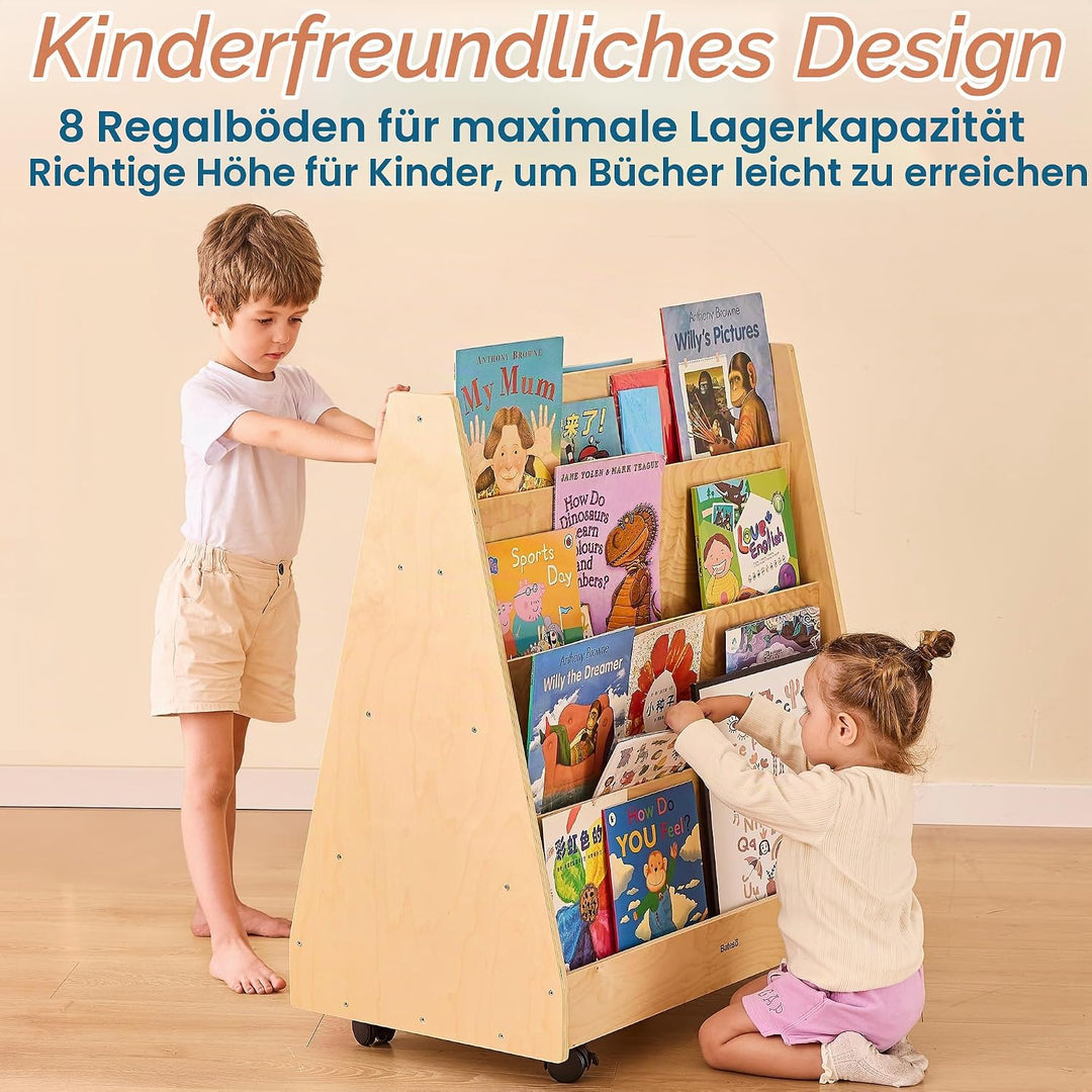 Bateso Kinderbücherregal für Kleinkinder und Babys, doppelseitiges Montessori-Bücherregal aus Holz f
