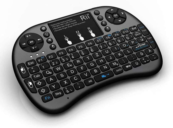 Rii Mini i8+ Wireless (QWERTZ) - Mini Beleuchtete Tastatur mit Multi-Touch Maus-Pad für Smart TV, Mi