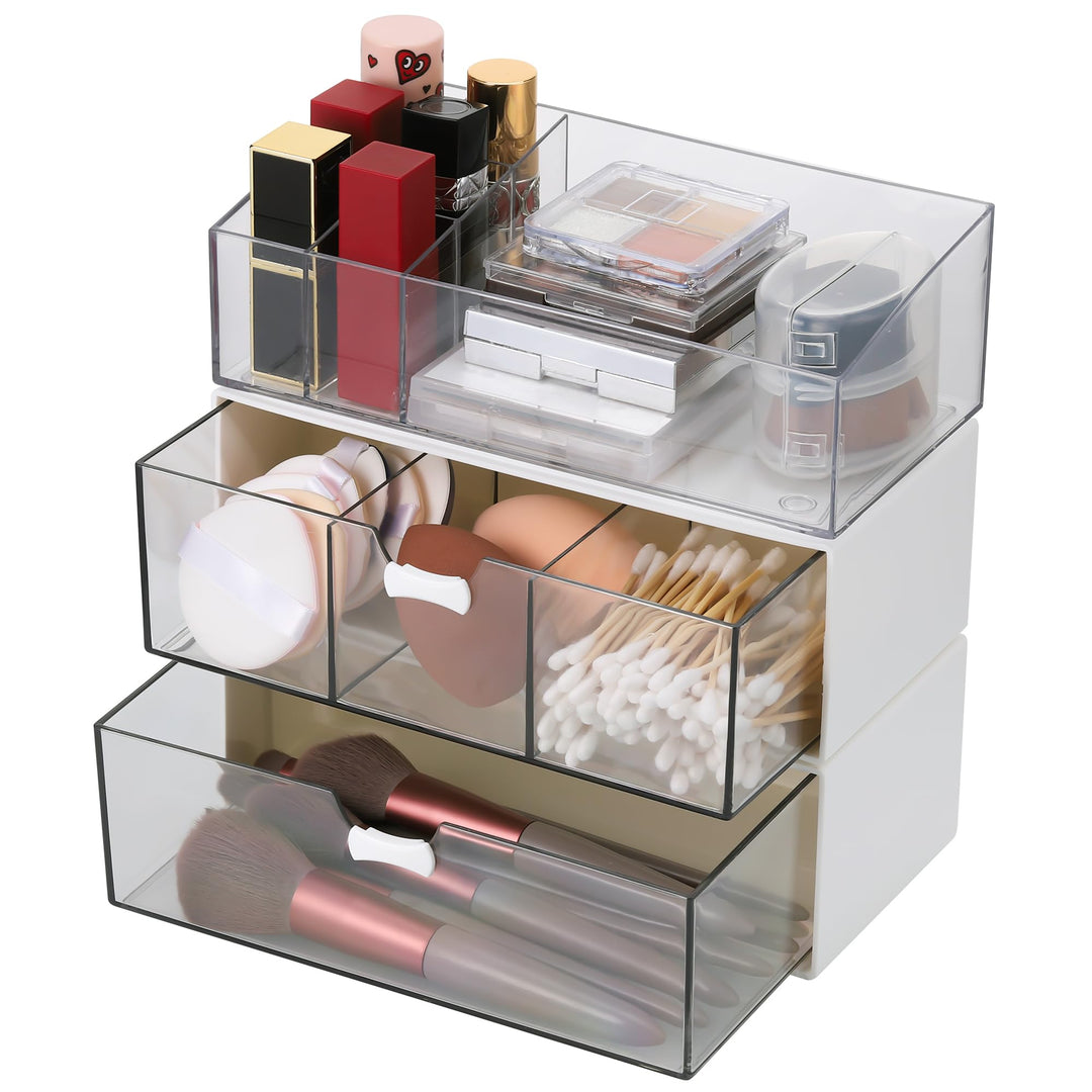 3 Stück Acryl Badezimmer Organizer, Kosmetik Organizer Set, Transparent Bad Schubladen Organizer, Sc