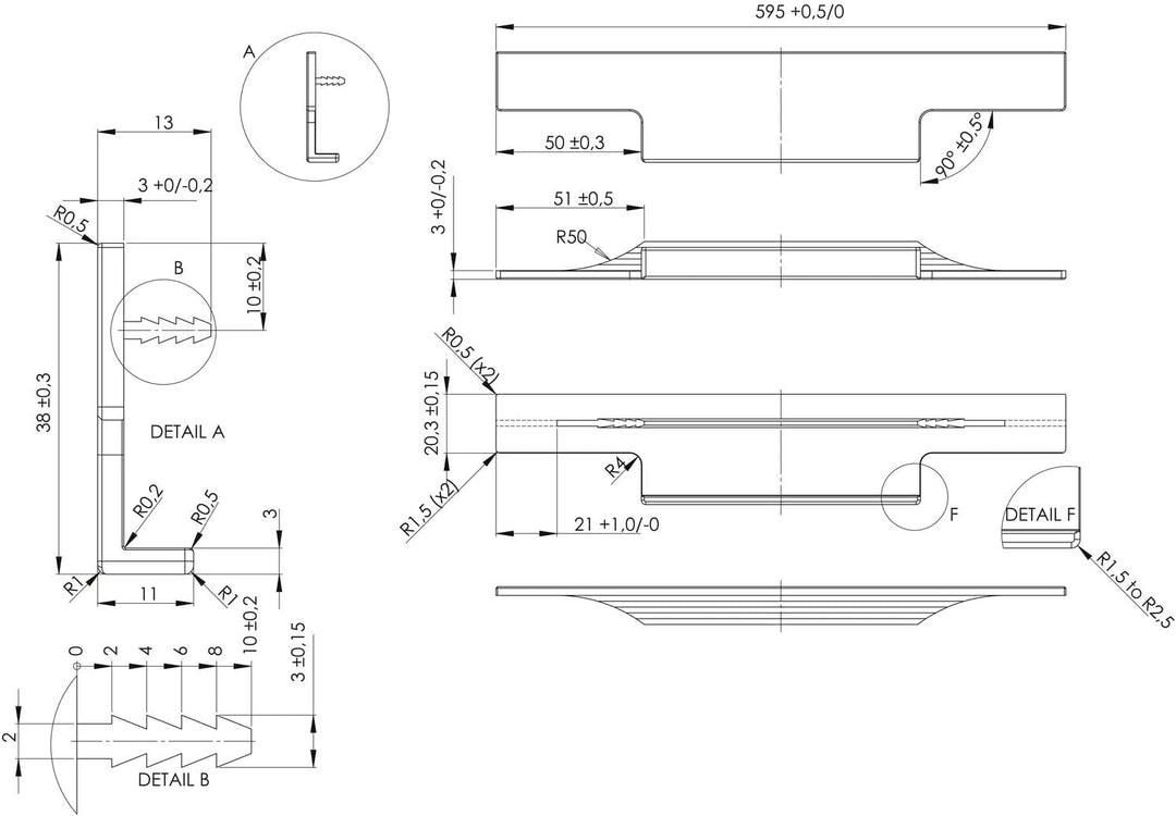 FURNIPART Griffleiste TRIM Länge 595 mm, Aluminium natur eloxiert