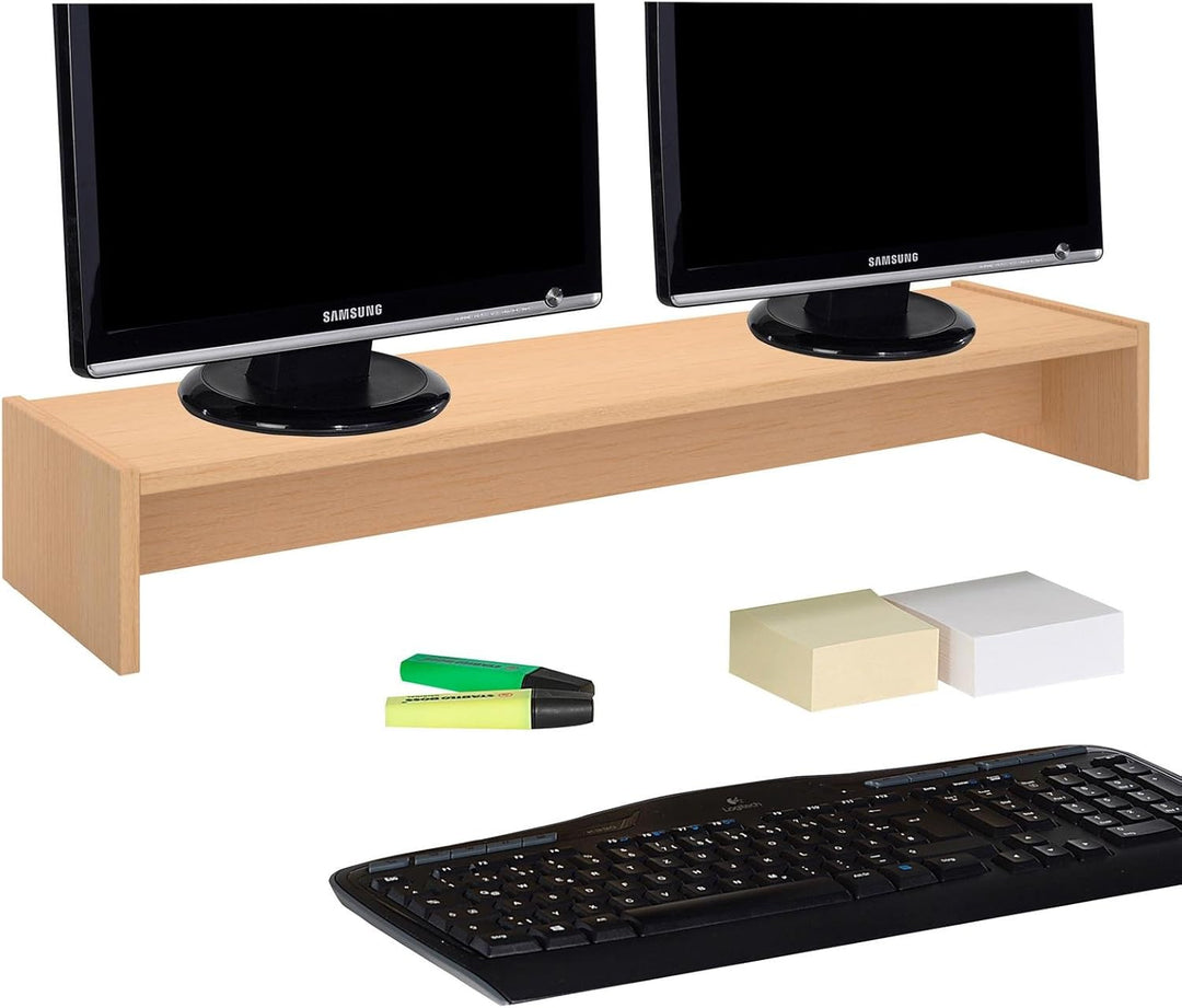 CARO-Möbel Monitorständer Zoom, Buche – Bildschirmerhöhung 100cm für 2 Monitore, ergonomischer Schre