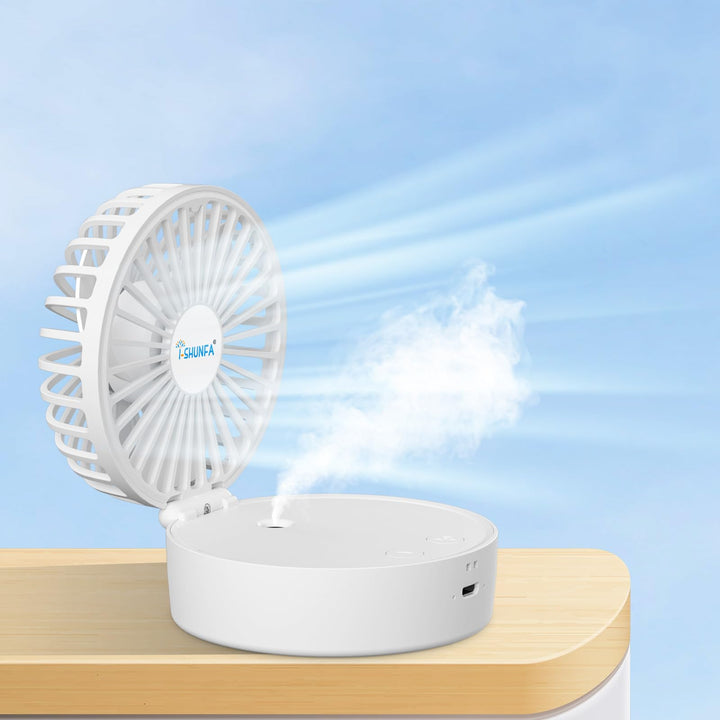 Handventilator mit Kühlen Nebel,Tragbarer Mini Ventilator USB-Aufladbar,5 Geschwindigkeiten,Faltbare