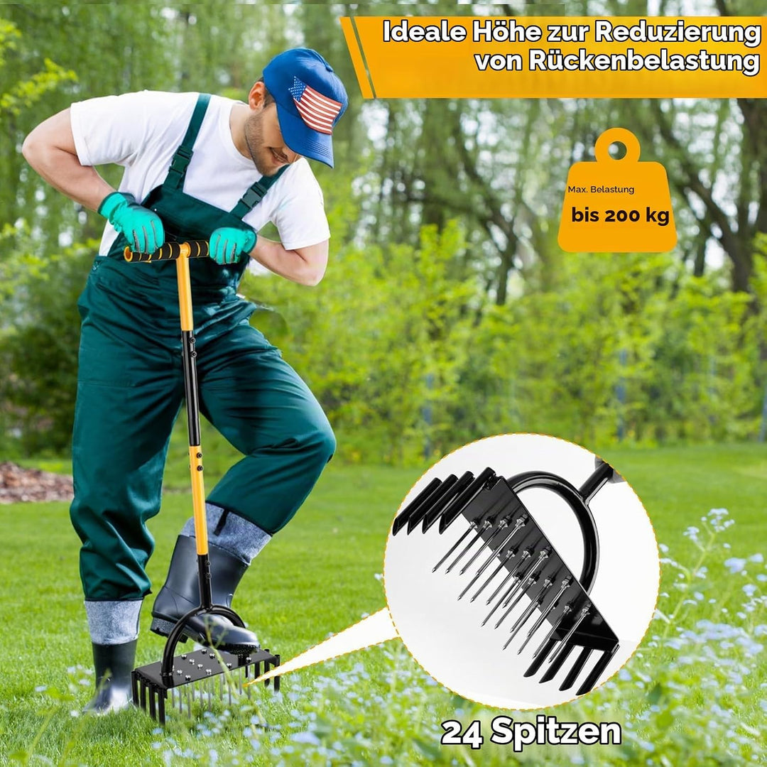 Rasenlüfter,Aerifizierer für Rasen,Manuell Rasenbelüfter mit 24 Eisenspikes,Heavy Duty Handvertikuti