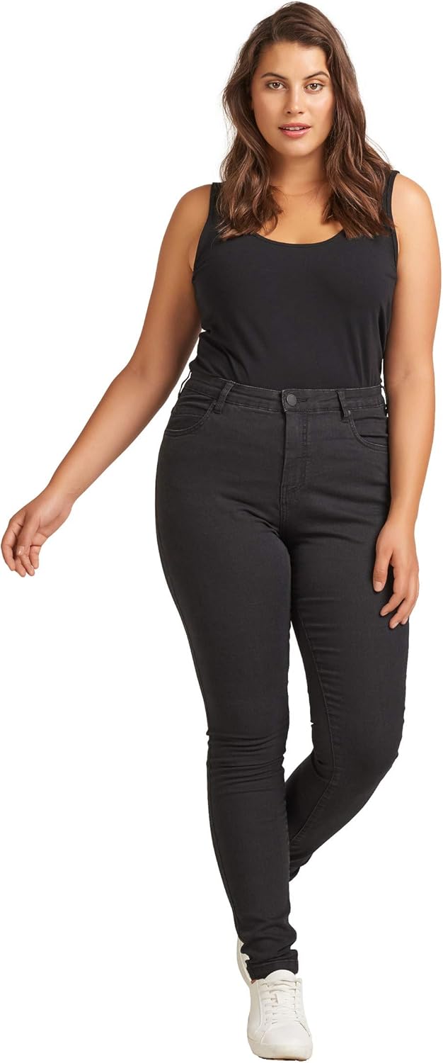 Zizzi Grosse Grössen Damen Super Slim Amy Jeans mit hoher Taille Gr 42-56 50/82 cm Schwarz, 50/82 cm