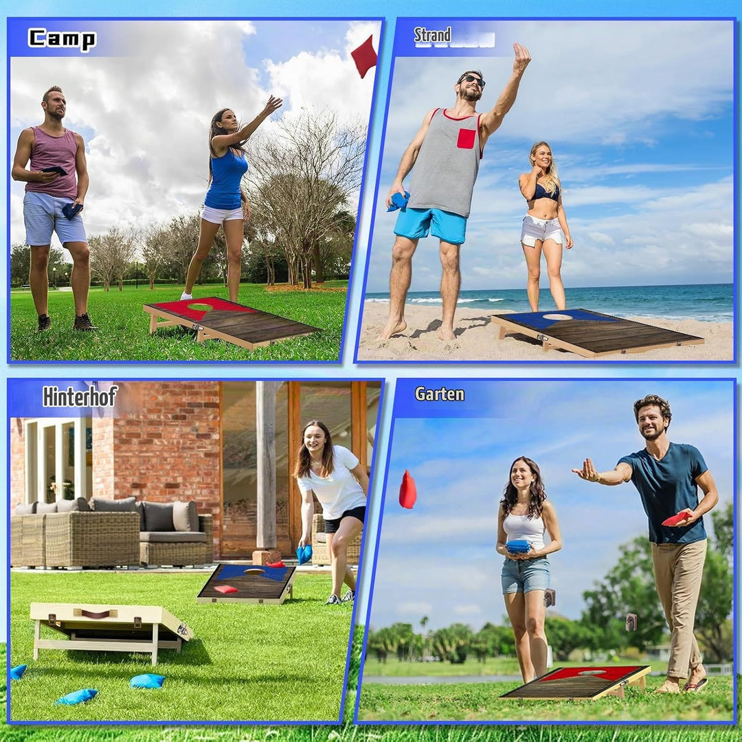 NZQXJXZ Cornhole Spiel Set aus Massivholz – 120 x 55 cm Faltbare Cornhole Bretter mit 8 Sitzsäcken u