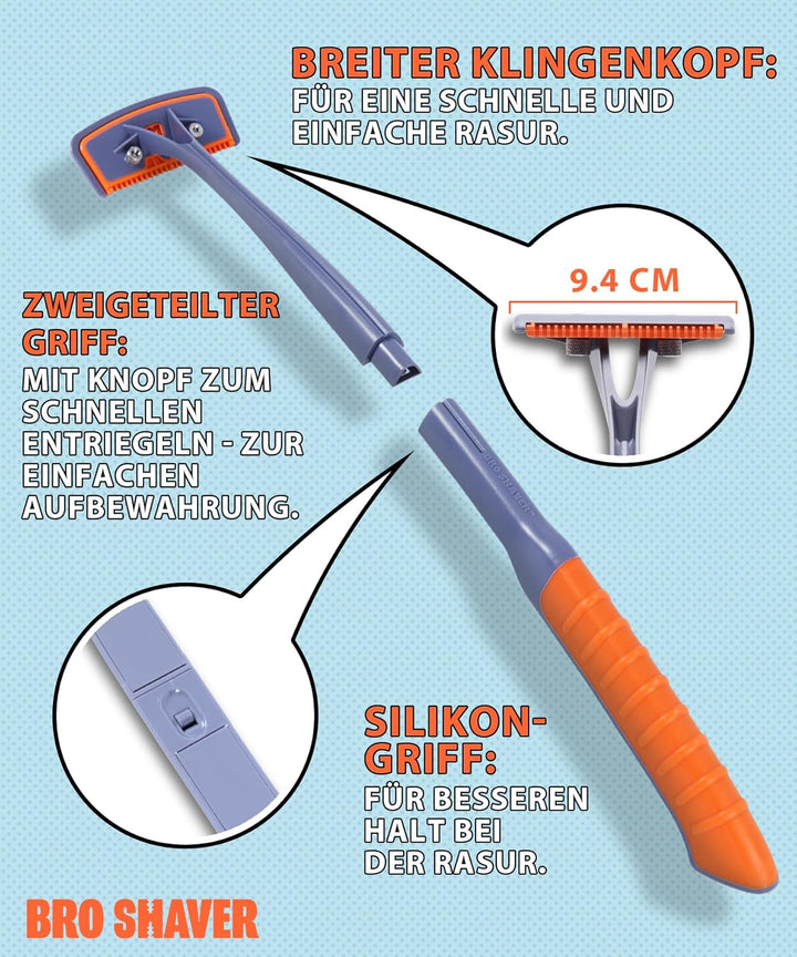 BroShaver 3.0 DIY Rücken- & Körperhaartrimmer mit 6 Klingen - Nass- oder Trockenrasur für Männer | R