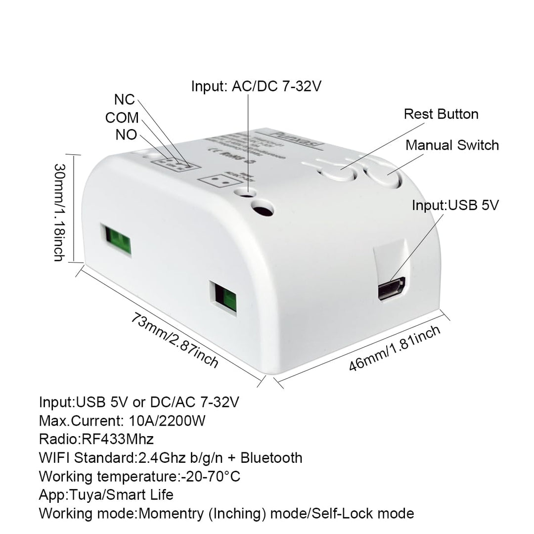 1 Kanal Wireless smart Schalter, Motorsteuerung, Trockenkontakt-Relaisschalter, RF433 MHz, Tuya USB