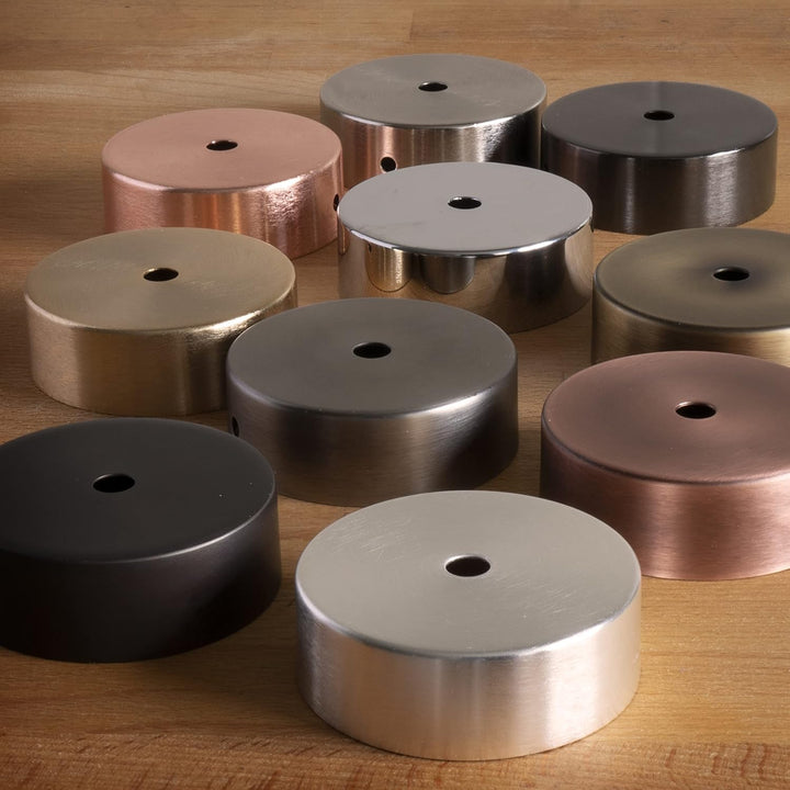 AMARCORDS - 3 Baldachin rosetten aus Metall, Farbe NICKEL, Lampengehäuse komplett mit Kabelklemmenzu