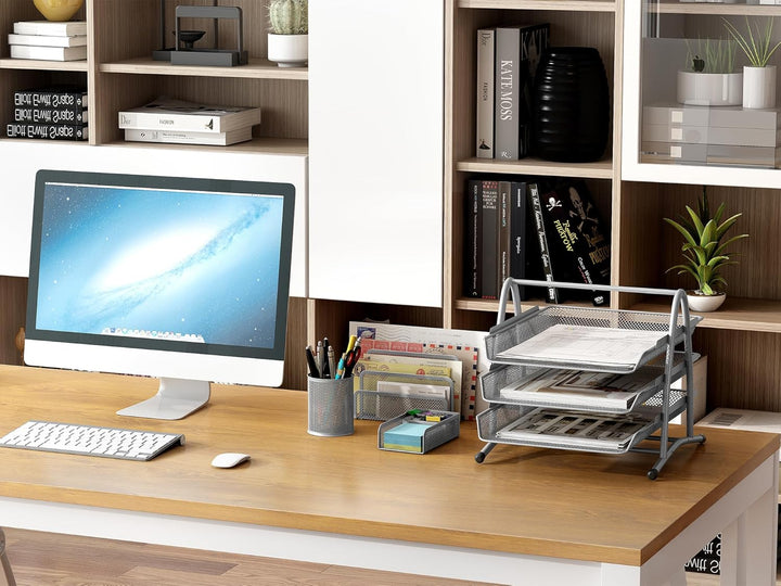EasyPAG Metall Büro Schreibtisch Organizer 4er-Set, 3 Fächer A4 Dokumentenhalter Aktenablage Zeitsch