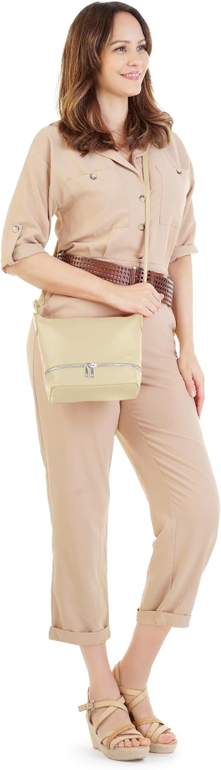 Cluty Umhängetasche echt Leder Damen - 020960 Beige, Beige