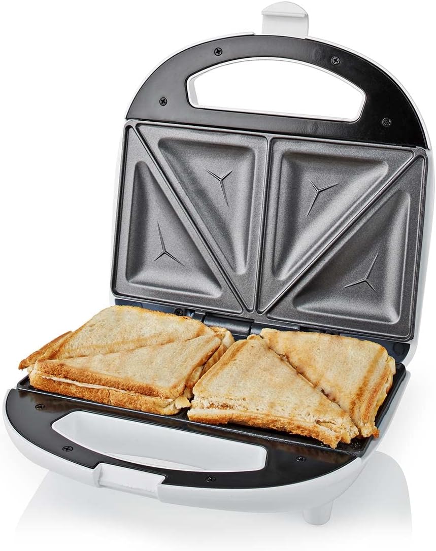 Nedis KASM110FWT Sandwichmaker | 700 W | 20.5 x 12 cm | Automatischer Temperaturkontrolle | ABS