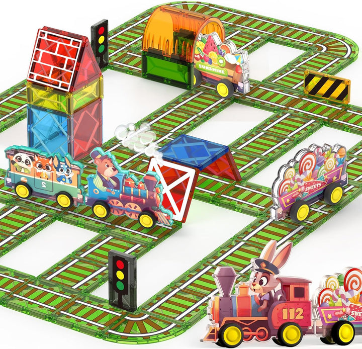 Oriate Rolling Auto Spielzeug Set Magnetische Bausteine, Magnetbausteine Toy für Magnete Kinder, Mag