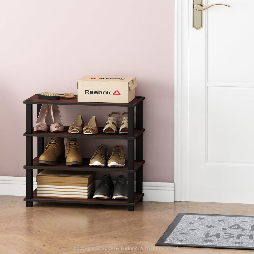 Furinno Turn-S-Tube Schuhregal mit 4 Ebenen, dunkle Kirsche/Schwarz, Dunkle Kirsche/Schwarz