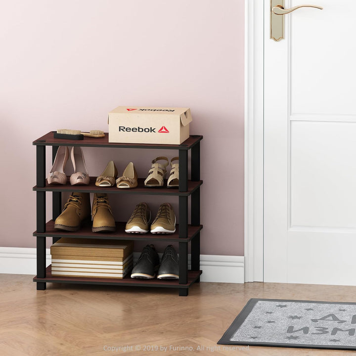 Furinno Turn-S-Tube Schuhregal mit 4 Ebenen, dunkle Kirsche/Schwarz, Dunkle Kirsche/Schwarz
