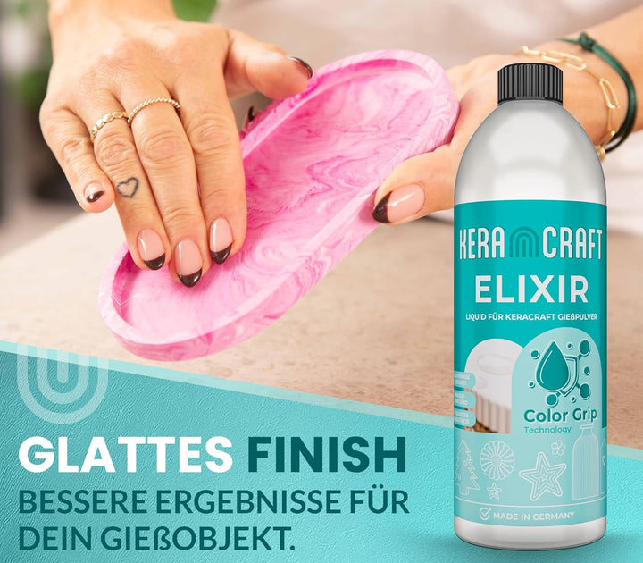 KERACRAFT Giesspulver weiss 4,5kg + Elixir 1,5kg - Reliefgiesspulver weiss für kreative Projekte & K