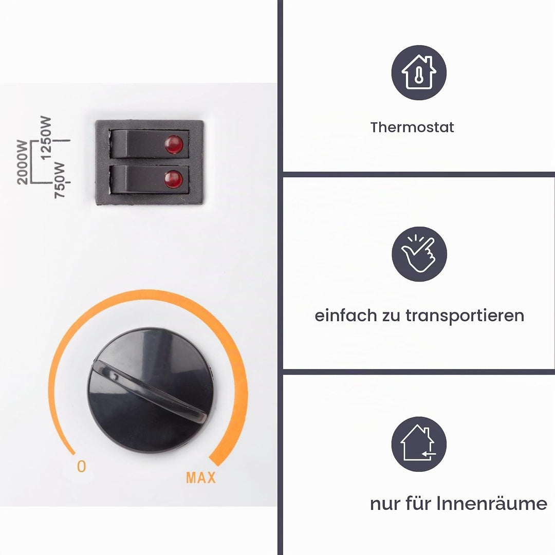 2000W Elektroheizung / 3 Stufen Konvektor mit Thermostat &amp; Überhitzungsschutz,