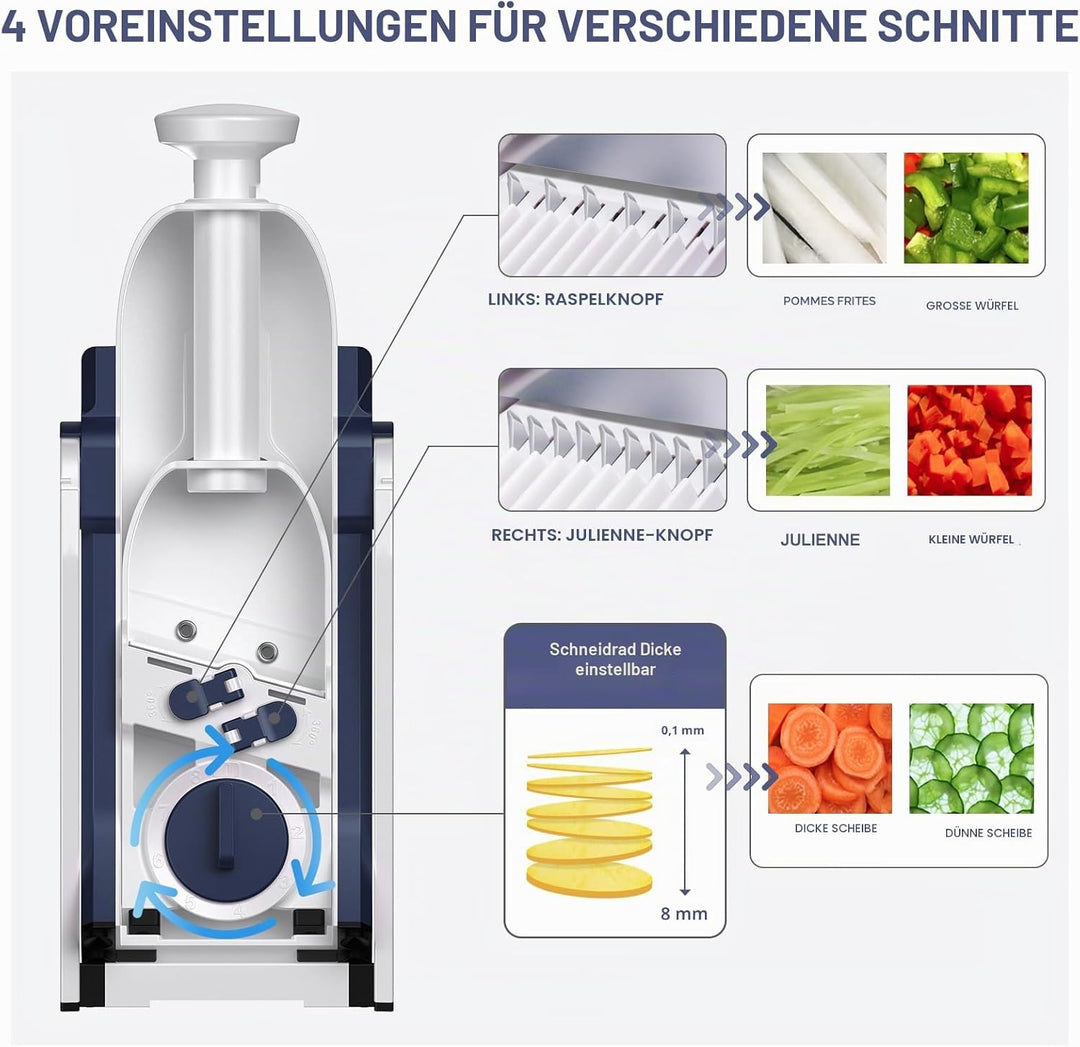 SupMakin Gemüseschneider, Once for All Verstellbar Gemüsehobel Mandoline Vegetable Slicer Pommesschn