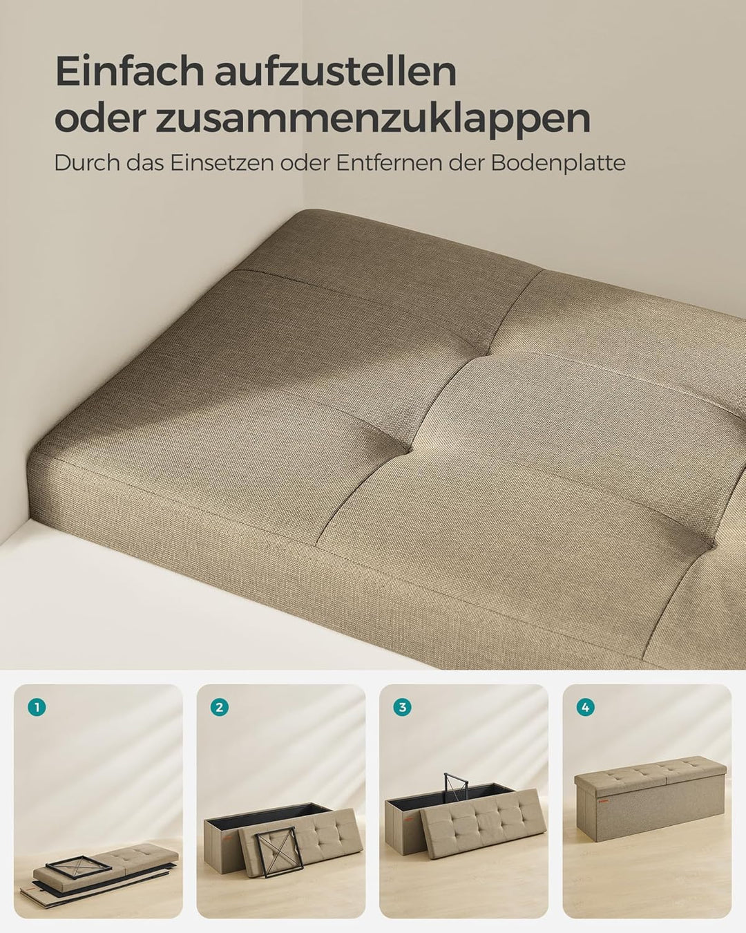 SONGMICS Sitzbank mit Stauraum, Truhe faltbar, Aufbewahrungsbox 38 x 110 x 38 cm, Klappdeckel, 300 k